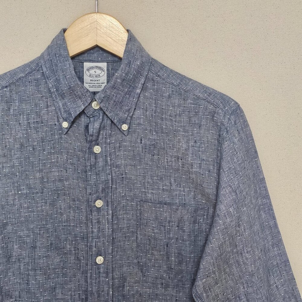 Brooks Brothers Heathered Blue Short-Sleeve Button-Down Shirt